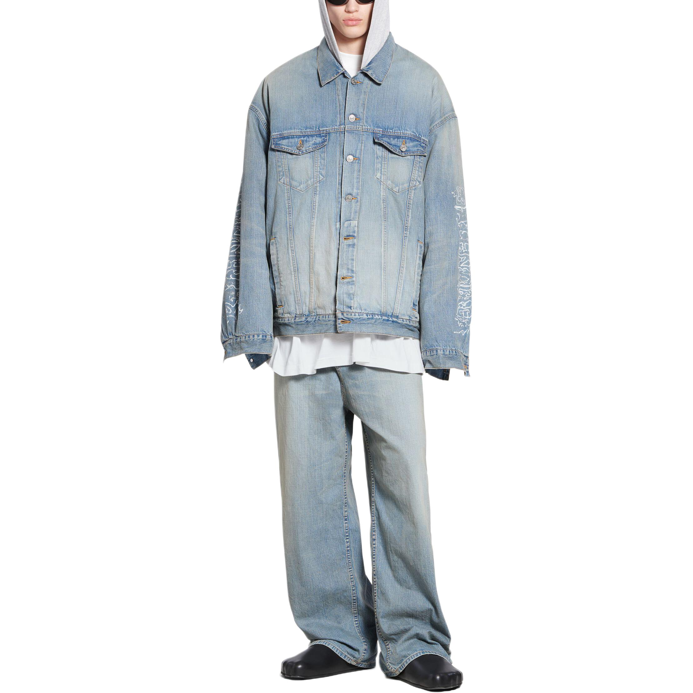 Balenciaga SS24 Letter Print Patchwork Denim Hoodie Jacket Unisex Light Blue. 773805TPW534868 圖 4