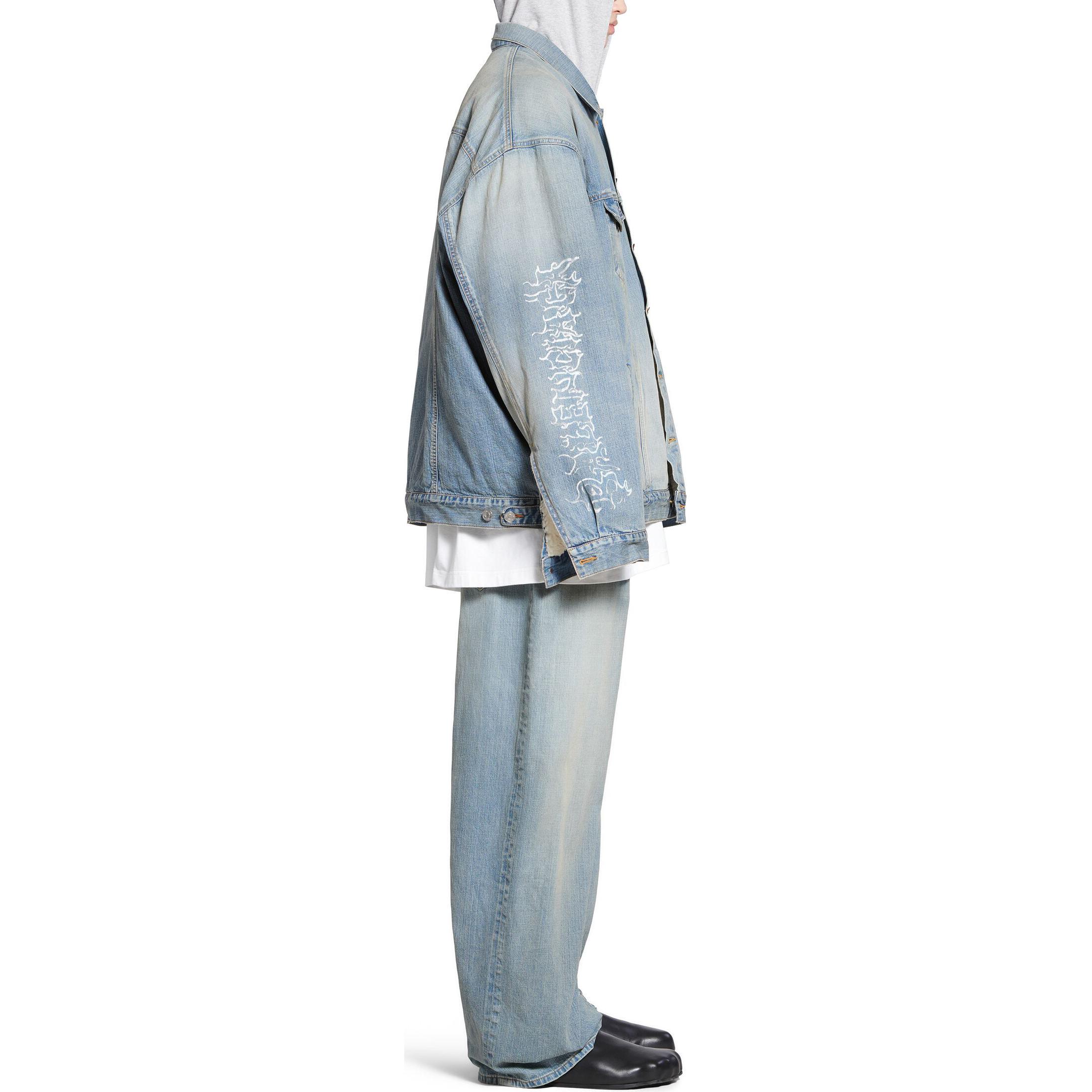 Balenciaga SS24 Letter Print Patchwork Denim Hoodie Jacket Unisex Light Blue. 773805TPW534868 圖 6