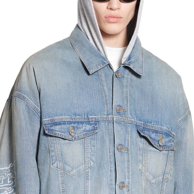 Balenciaga SS24 Letter Print Patchwork Denim Hoodie Jacket Unisex Light Blue. 773805TPW534868 圖 7