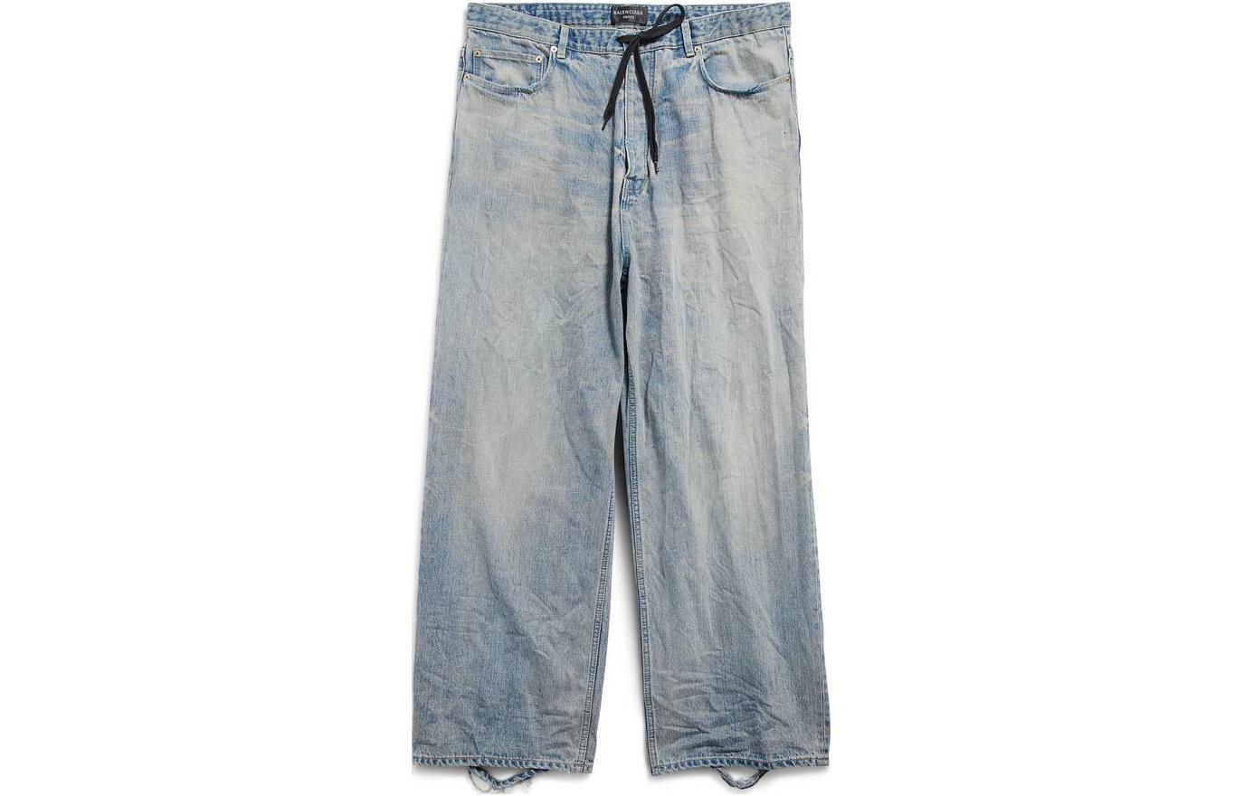 Order Balenciaga SS24 淺藍色徽標補丁抽繩寬版牛仔褲 男女適穿休閒款 786643TQW556379