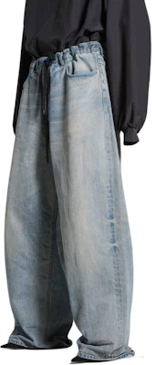 Balenciaga SS24 淺藍色徽標補丁抽繩寬版牛仔褲 男女適穿休閒款 786643TQW556379 Sizing Balenciaga SS24 淺藍色徽標補丁抽繩寬版牛仔褲 男女適穿休閒款 786643TQW556379