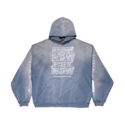 Balenciaga SS24 Logo Hoodie Unisex Loose Fit Blue 739024TQVE74108