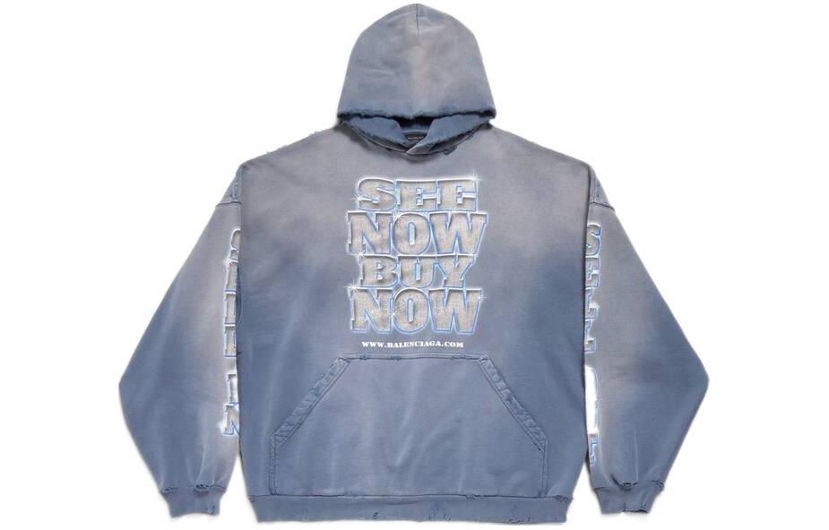 Order Balenciaga SS24 Logo Hoodie Unisex Loose Fit Blue 739024TQVE74108