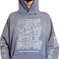 Sizing Balenciaga SS24 Logo Hoodie Unisex Potongan Longgar Biru 739024TQVE74108