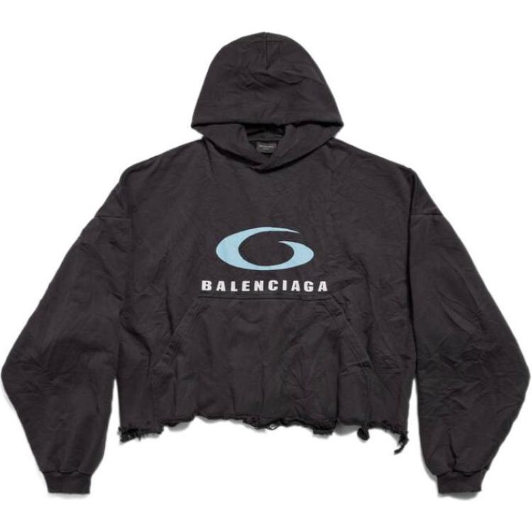 Order Sudadera Balenciaga SS24 Logo Unisex Negra con Bajo Irregular Oversized 783397TRVC33521