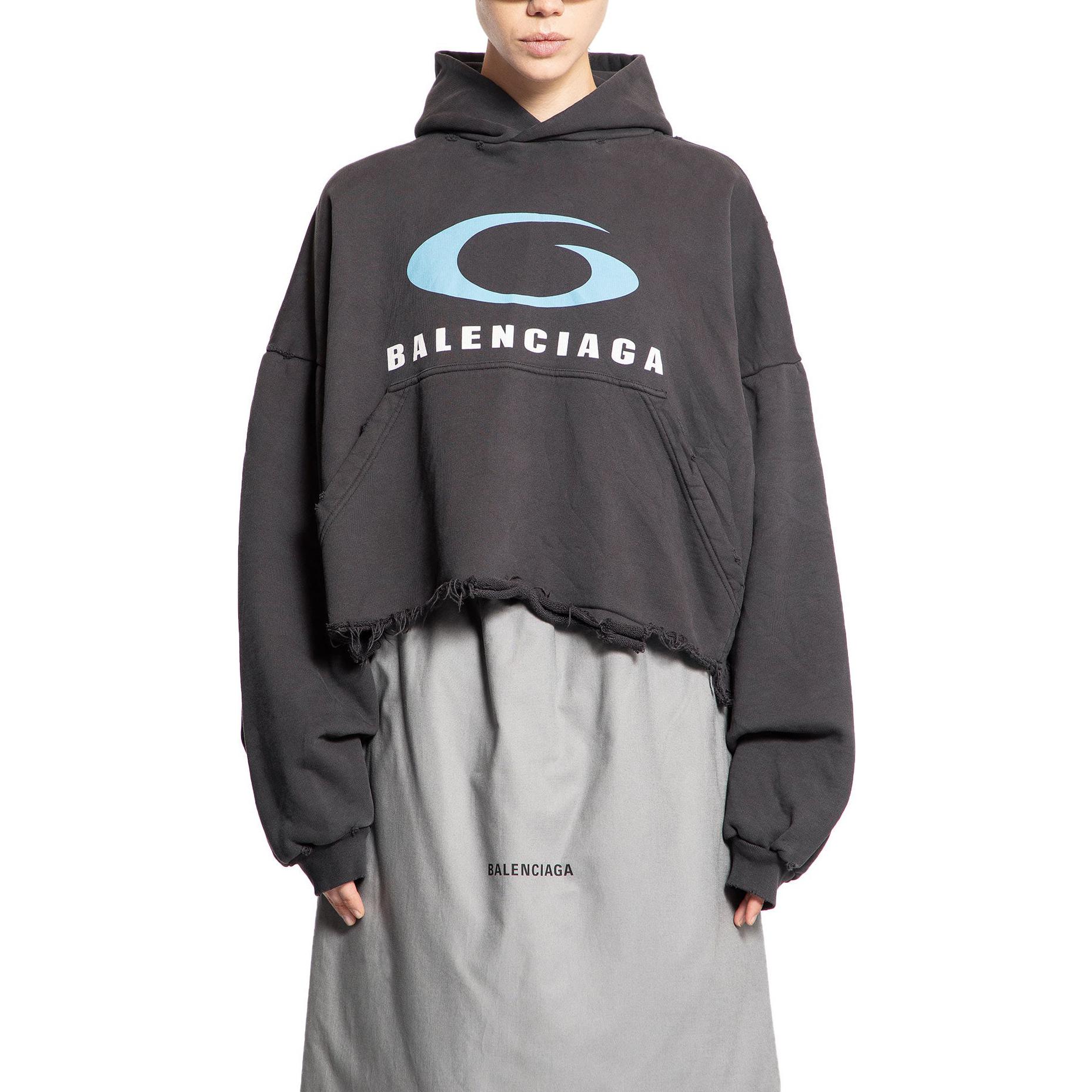 Shop Sudadera Balenciaga SS24 Logo Unisex Negra con Bajo Irregular Oversized 783397TRVC33521