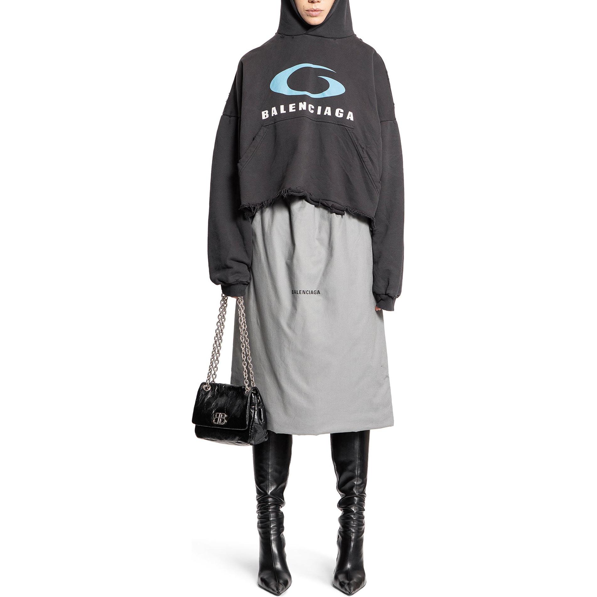 Sizing Sudadera Balenciaga SS24 Logo Unisex Negra con Bajo Irregular Oversized 783397TRVC33521