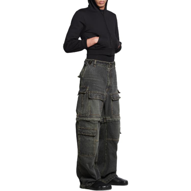 Shop Balenciaga SS24 徽標補丁直筒牛仔褲 男女寬鬆版 黑色 773759TBP473721