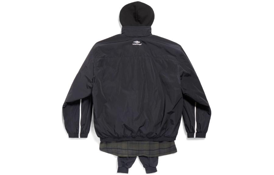 Lookbook Balenciaga SS24 Hoodie Jaket Patchwork Logo Unisex Oversized Fit Warna Hitam. 773046TNQ251000