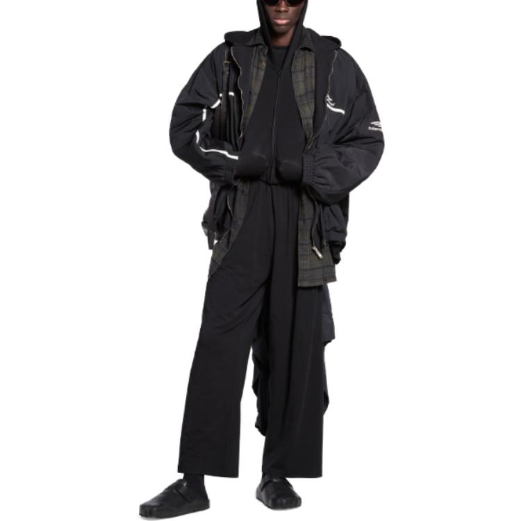 Shop Balenciaga SS24 Hoodie Jaket Patchwork Logo Unisex Oversized Fit Warna Hitam. 773046TNQ251000