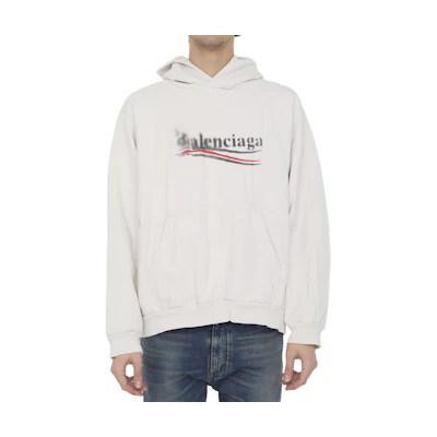 Balenciaga SS24 Logo Print Casual Beige Hoodie Oversized Fit. 767877TQVI79784