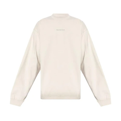 Balenciaga SS24 Logo Print Crewneck Long Sleeve Sweatshirt Beige Mens Regular Fit 744449TQVN1