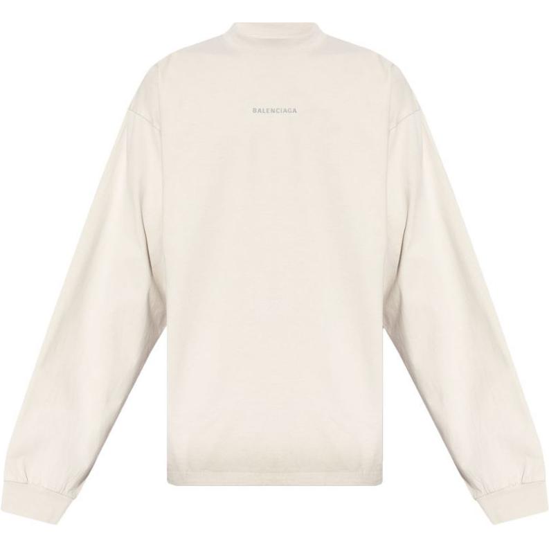 Order Balenciaga SS24 Logo Print Crewneck Long Sleeve Sweatshirt Beige Mens Regular Fit 744449TQVN1