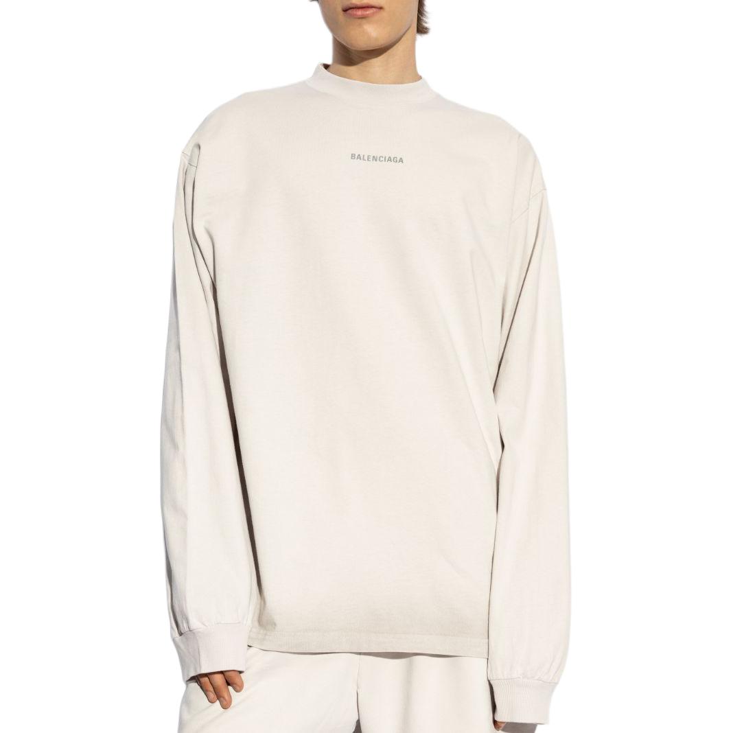 Lookbook Balenciaga SS24 Logo Print Crewneck Long Sleeve Sweatshirt Beige Mens Regular Fit 744449TQVN1