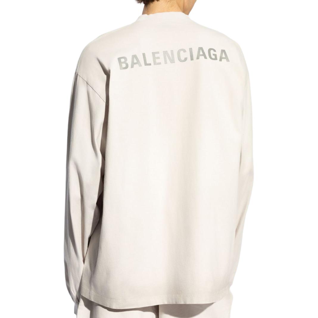 Shop Balenciaga SS24 Logo Print Crewneck Long Sleeve Sweatshirt Beige Mens Regular Fit 744449TQVN1