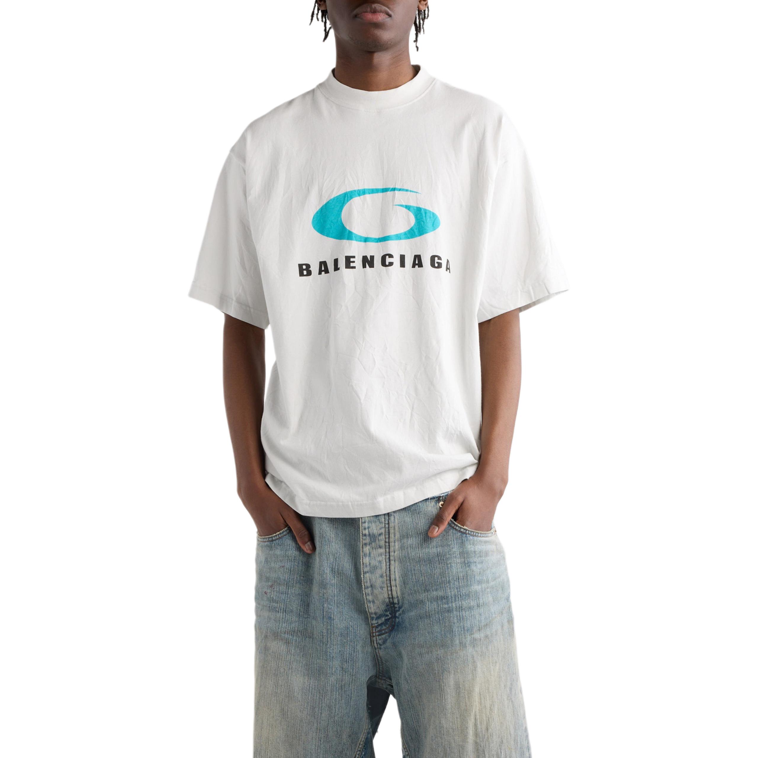 Purchase バレンシアガ SS24 ロゴプリント クルーネックTシャツ ユニセックス ホワイト レギュラーフィット 764235TRVC29059