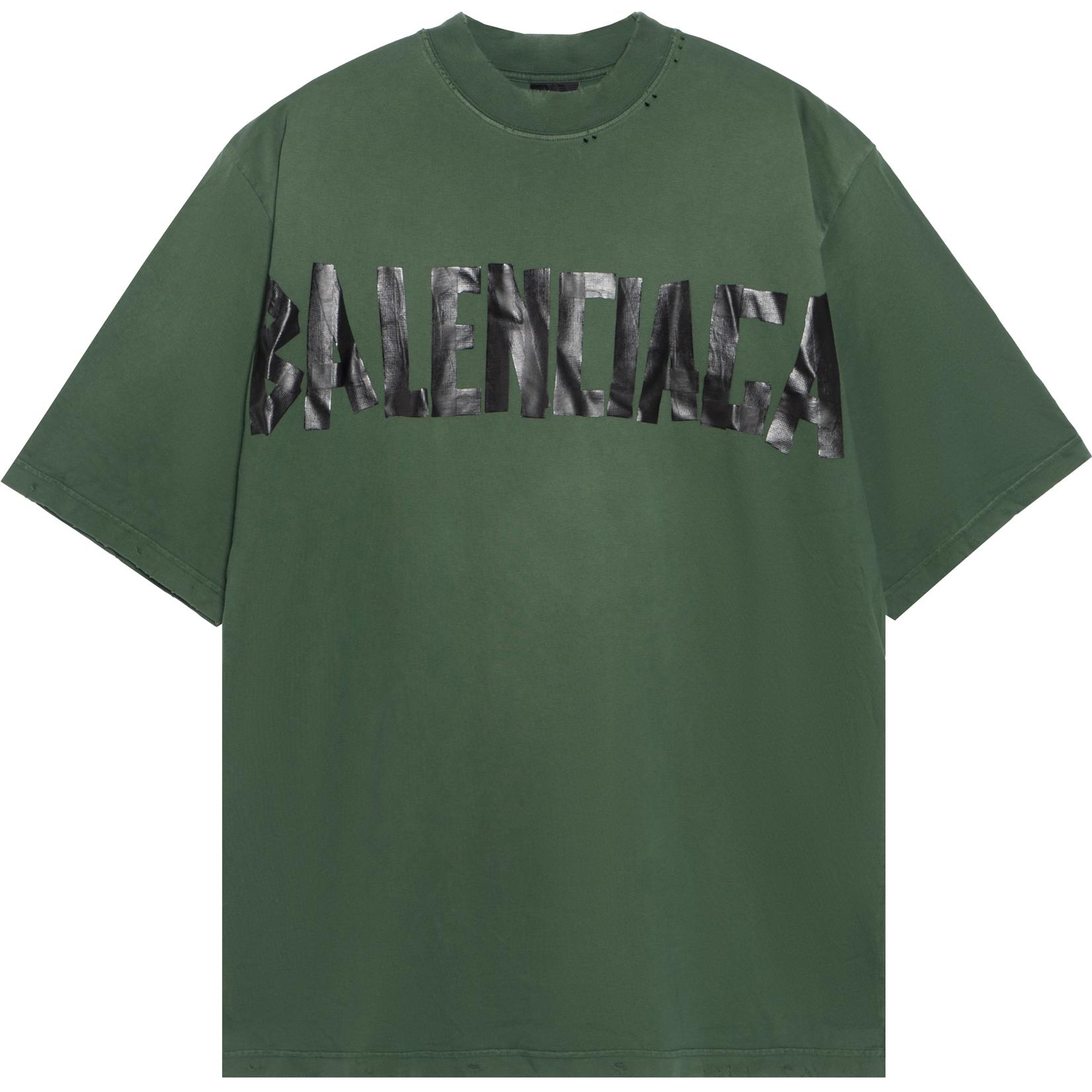 Balenciaga SS24 Logo Print Green Crewneck T-Shirt  Regular Fit 739784TQVQ83004