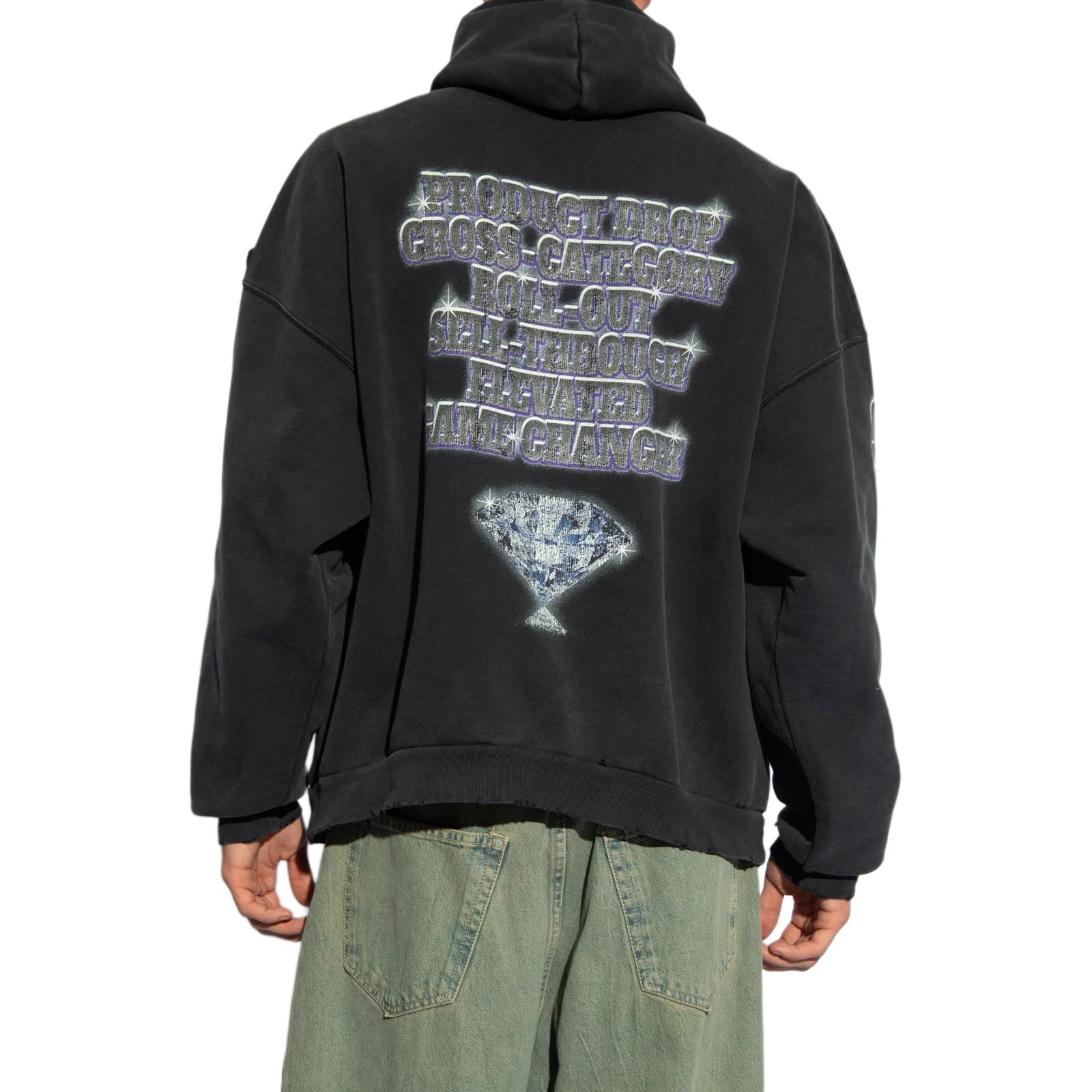 Shop Balenciaga SS24 Hoodie Hitam Logo Print Lengan Panjang Regular Fit. 739024TQVE71083