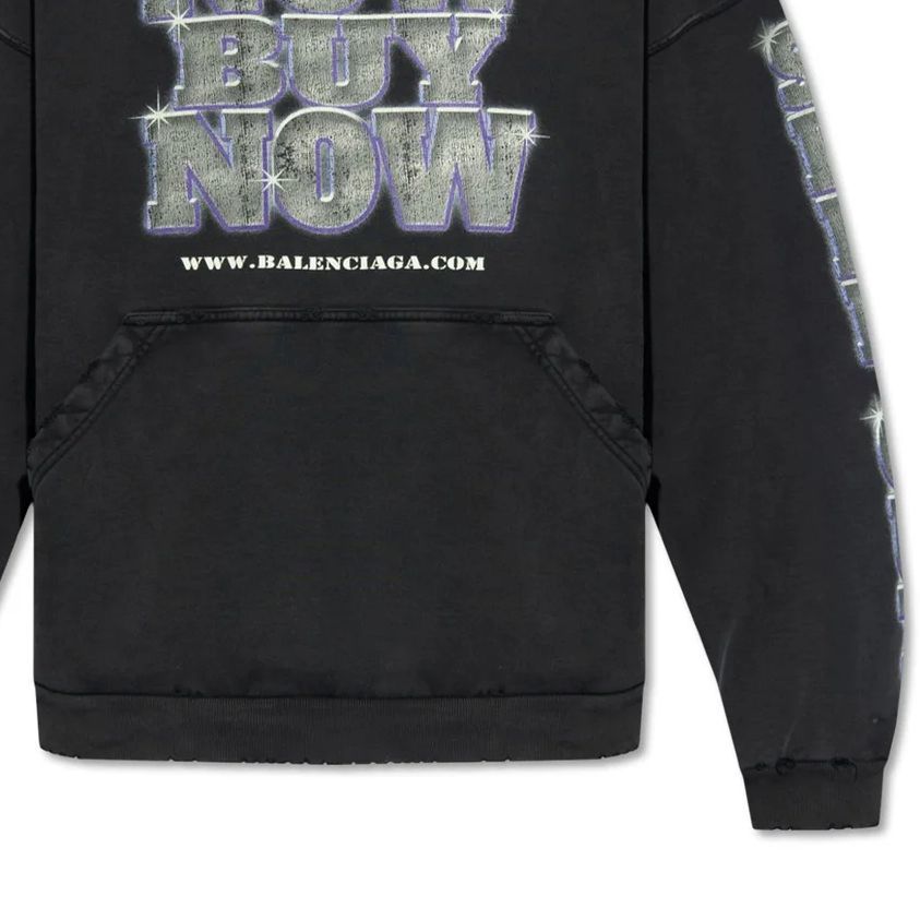 Sizing Balenciaga SS24 Hoodie Hitam Logo Print Lengan Panjang Regular Fit. 739024TQVE71083