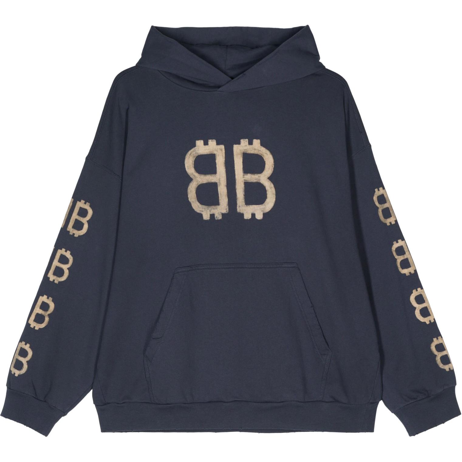 Balenciaga SS24 Logo Print Hoodie Navy Blue Unisex Regular Fit 767877TOVU7-SEAMILITARYBLUE