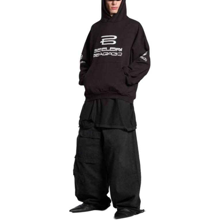 Shop 巴黎世家 SS24 Logo印花连帽衫 男女同款宽松版 黑色. 767877TQVF99034