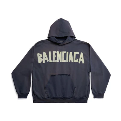 Balenciaga SS24 Logo Print Oversized Hoodie Unisex Deep Blue 744441TOVB14140