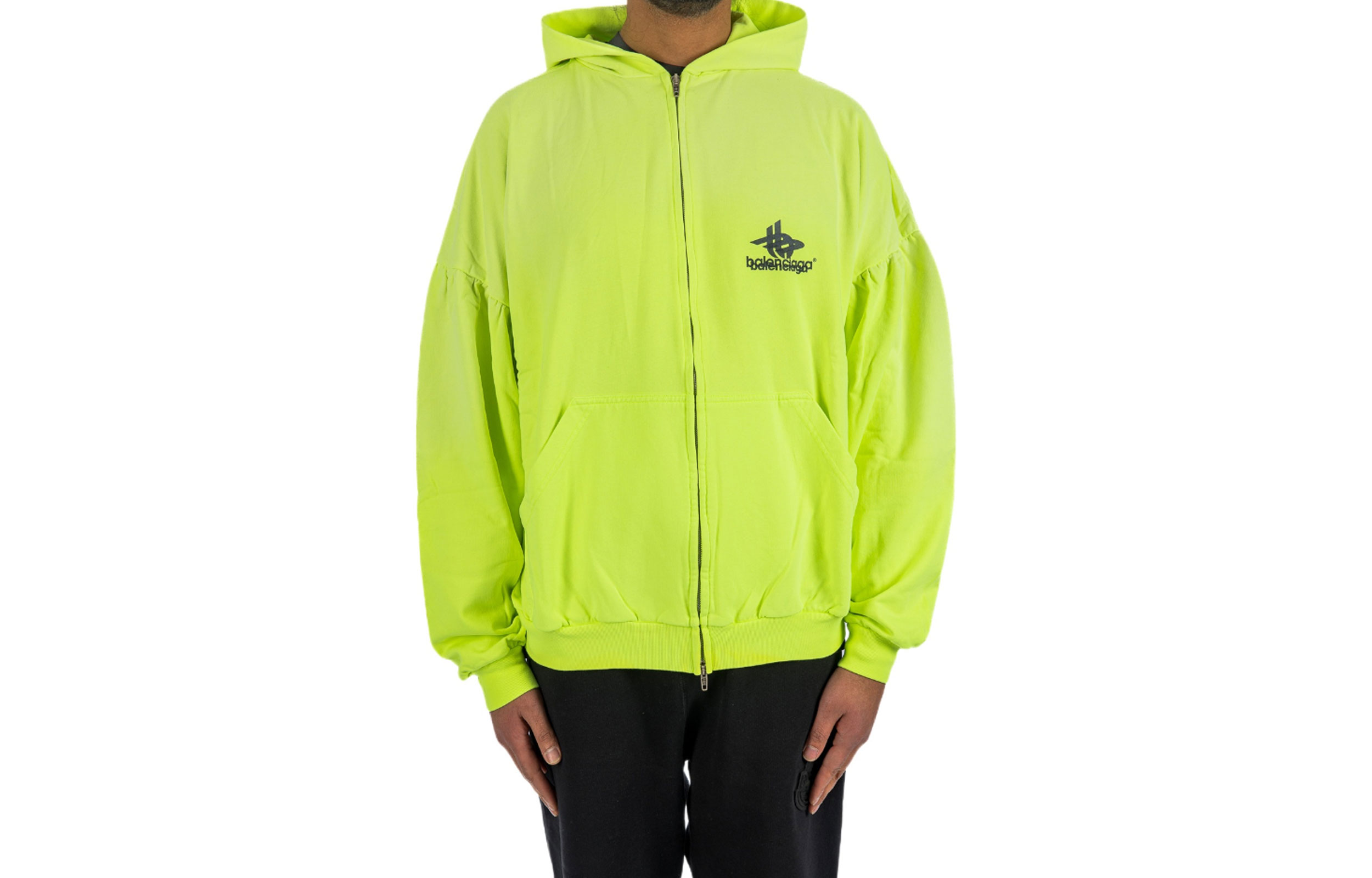 Balenciaga SS24 Loose Fit Yellow Hoodie with Logo Print and Zip Closure 767840TPVF37110