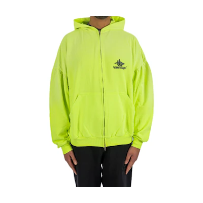 Balenciaga SS24 Loose Fit Yellow Hoodie with Logo Print and Zip Closure 767840TPVF37110
