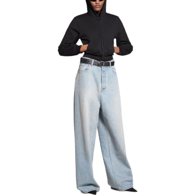 Shop Balenciaga SS24 中腰寬鬆水洗丹寧牛仔褲 男女款 - 藍色 773763TJW794076