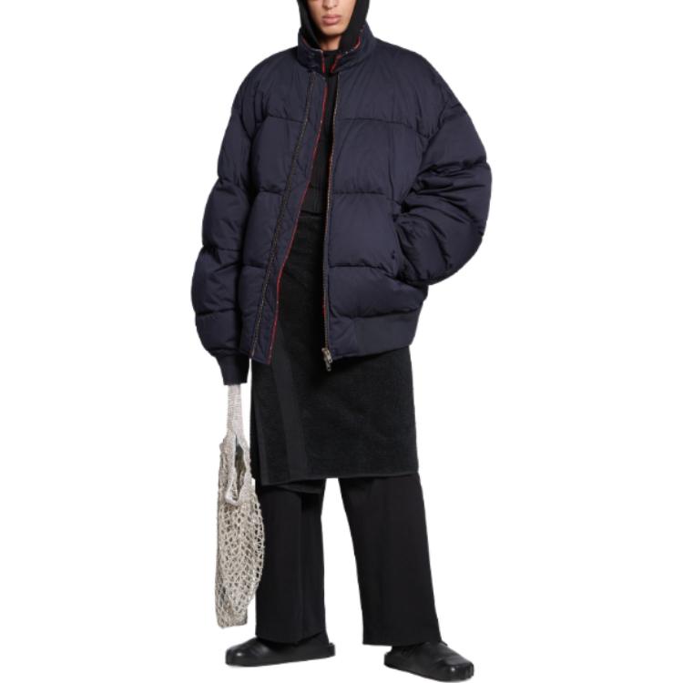 Shop Balenciaga SS24 海軍藍羅紋修飾外套 男女休閒寬鬆西裝外套 768914TBP014063