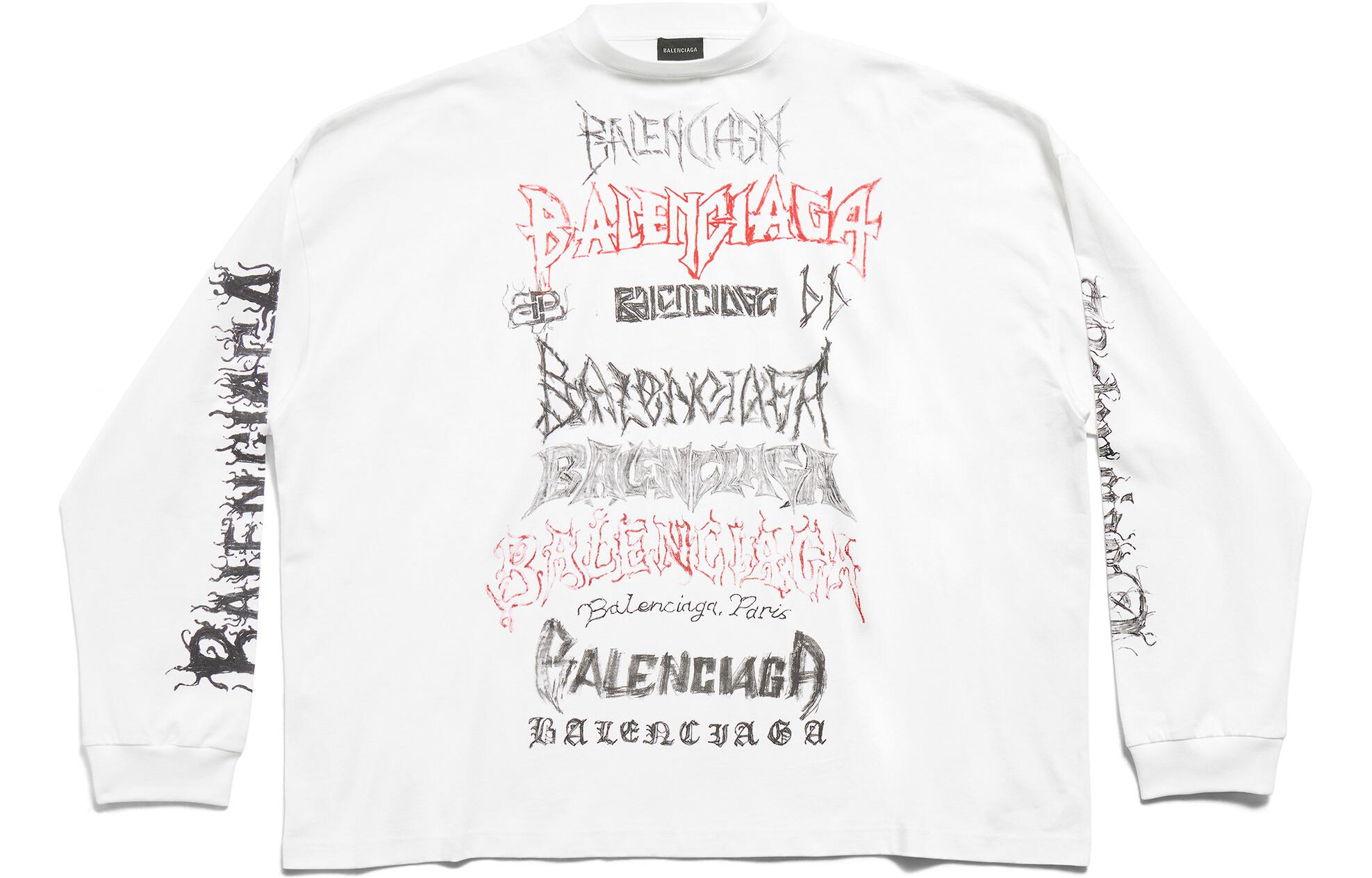 Balenciaga SS24 New Year Letter Print Oversized White Unisex Long Sleeve T-Shirt. 699191TPVO29065