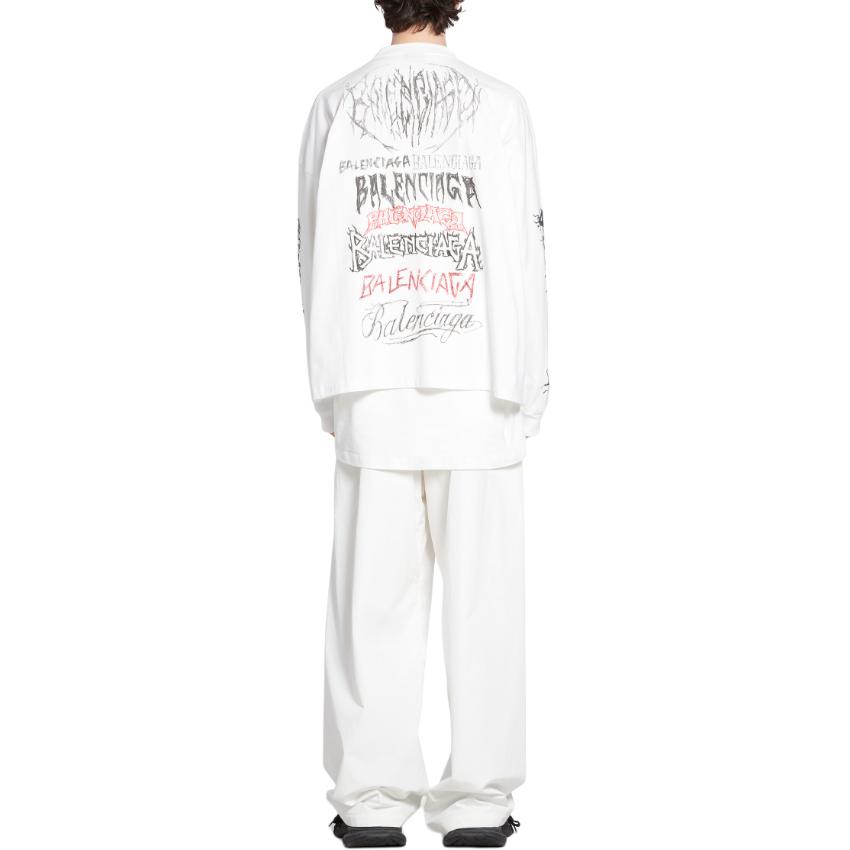 Purchase Balenciaga SS24 Baju Lengan Panjang Unisex Putih Cetakan Surat Tahun Baru. 699191TPVO29065