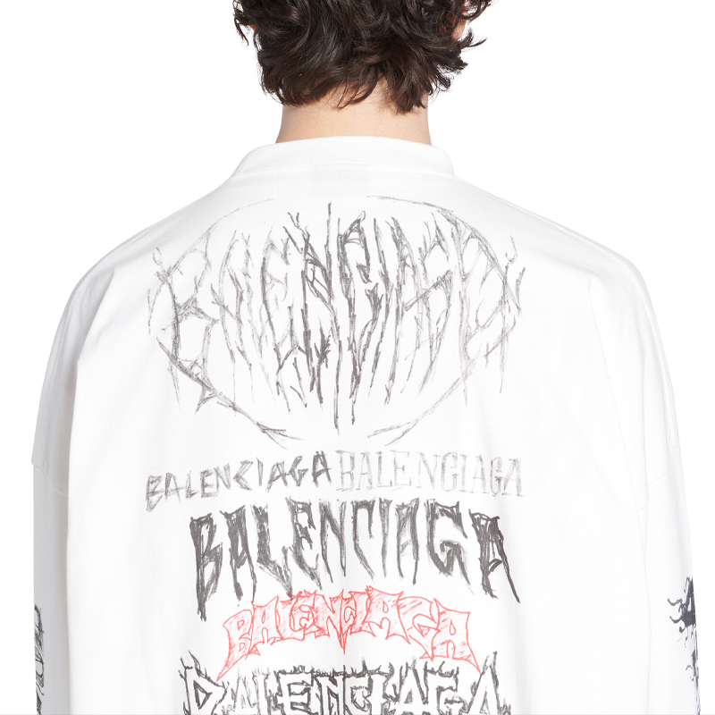 Sizing Balenciaga SS24 Baju Lengan Panjang Unisex Putih Cetakan Surat Tahun Baru. 699191TPVO29065