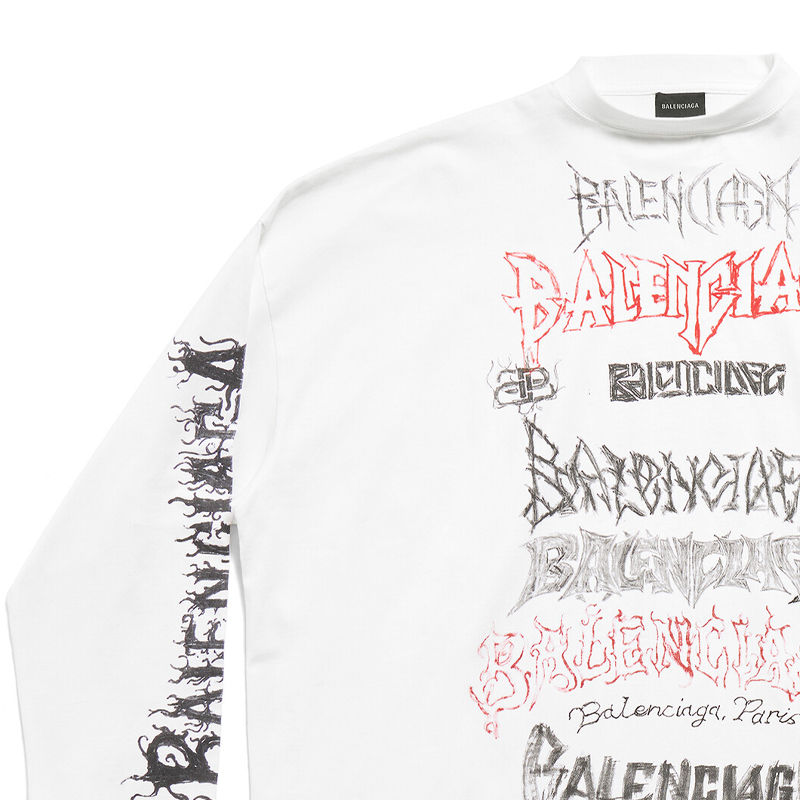 Cheap Balenciaga SS24 Baju Lengan Panjang Unisex Putih Cetakan Surat Tahun Baru. 699191TPVO29065