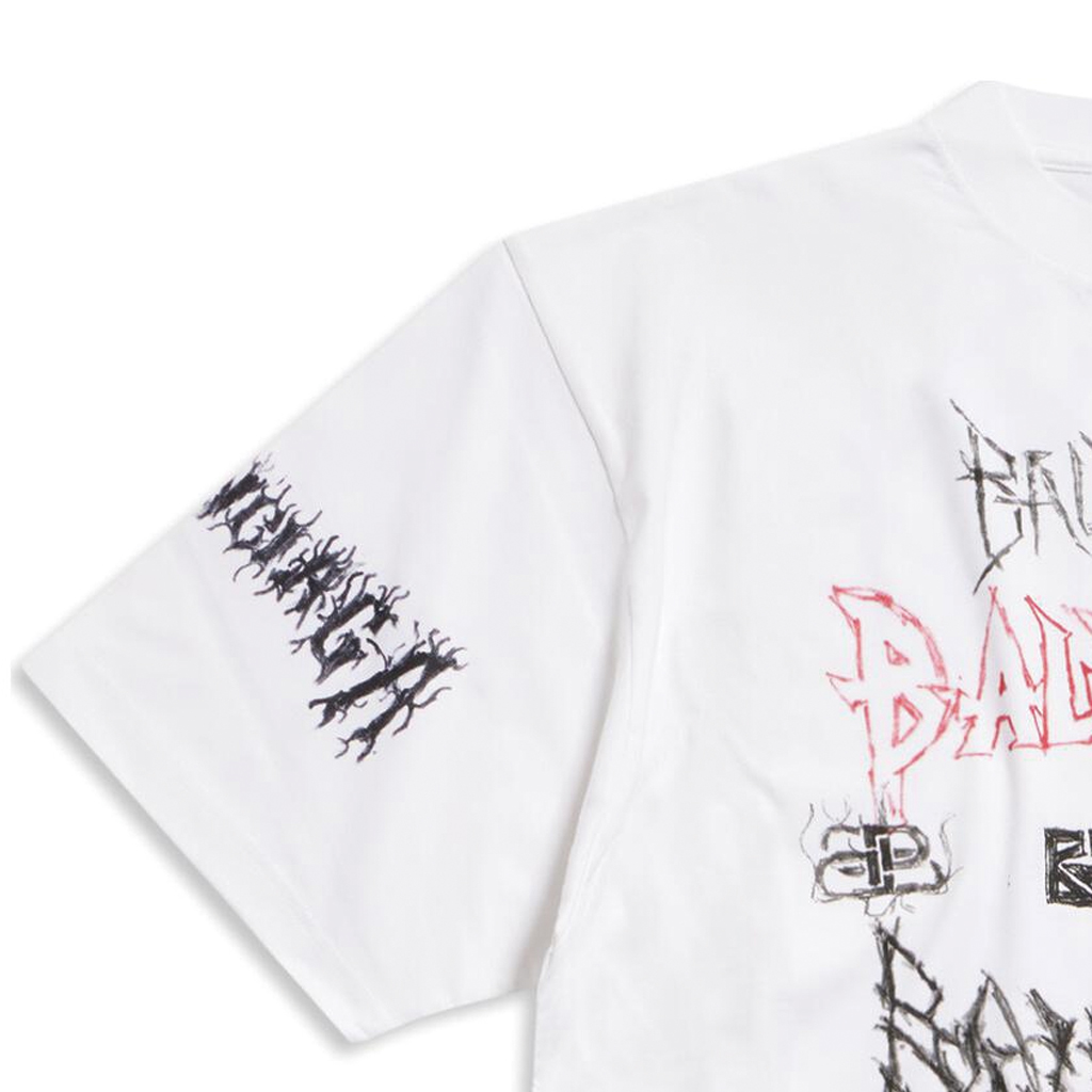Details for Balenciaga SS24 New Year Logo Print Crewneck Loose T-Shirt White  Fashion. 641675TPVO29065