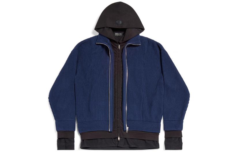 Balenciaga SS24 Patchwork Ribbed Hoodie Jacket Unisex Oversized Blue. 771191T32974140