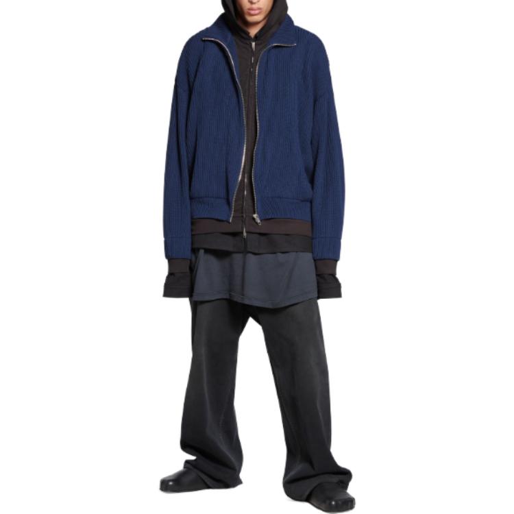 Balenciaga SS24 Patchwork Ribbed Hoodie Jacket Unisex Oversized Blue. 771191T32974140 圖 4