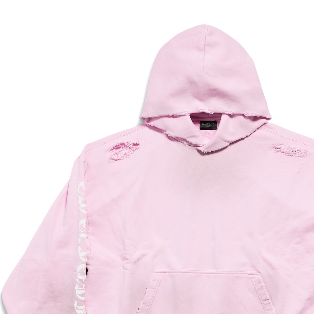 Shop Balenciaga SS24 Hoodie Grafik Huruf Gothic Pink Unisex Potongan Biasa. 767877TQVJ75708