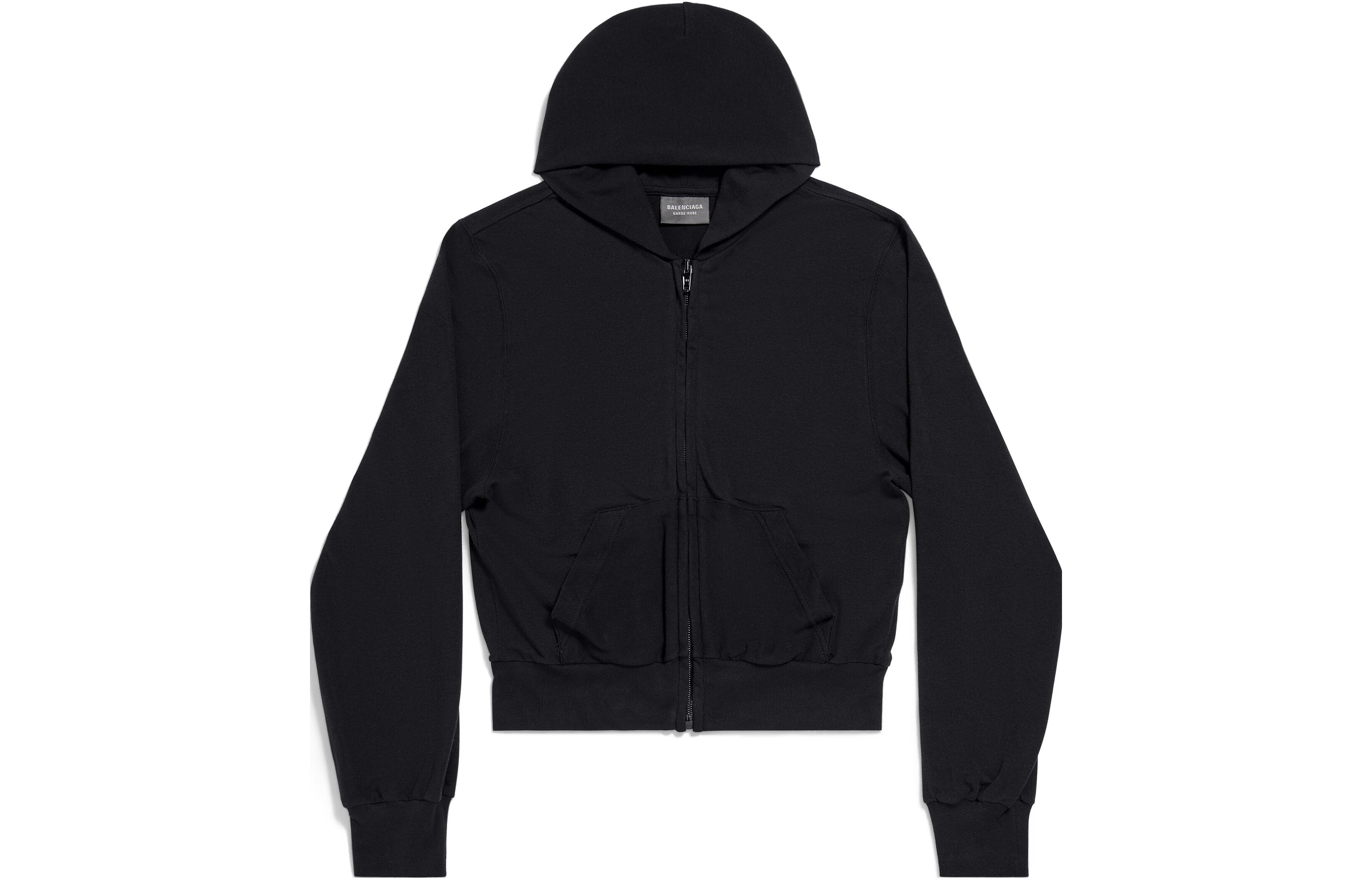 Balenciaga SS24 Solid Black Zip-Up Hoodie Unisex Regular Fit 773284TPVO81000