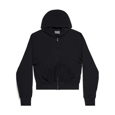 Balenciaga SS24 Solid Black Zip-Up Hoodie Unisex Regular Fit 773284TPVO81000