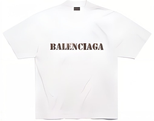 Balenciaga SS24 Stencil Type Distressed Loose Fit White T-Shirt for Men. 764235TQVA33307 Buy Balenciaga SS24 Stencil Type Distressed Loose Fit White T-Shirt for Men. 764235TQVA33307