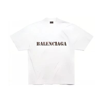 Balenciaga SS24 Stencil Type Distressed Loose Fit White T-Shirt for Men. 764235TQVA33307