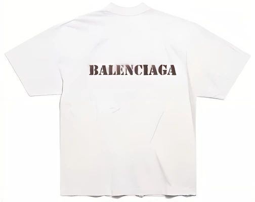 Balenciaga SS24 Stencil Type Distressed Loose Fit White T-Shirt for Men. 764235TQVA33307 Lookbook Balenciaga SS24 Stencil Type Distressed Loose Fit White T-Shirt for Men. 764235TQVA33307