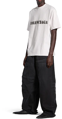 Balenciaga SS24 Stencil Type Distressed Loose Fit White T-Shirt for Men. 764235TQVA33307 Shop Balenciaga SS24 Stencil Type Distressed Loose Fit White T-Shirt for Men. 764235TQVA33307