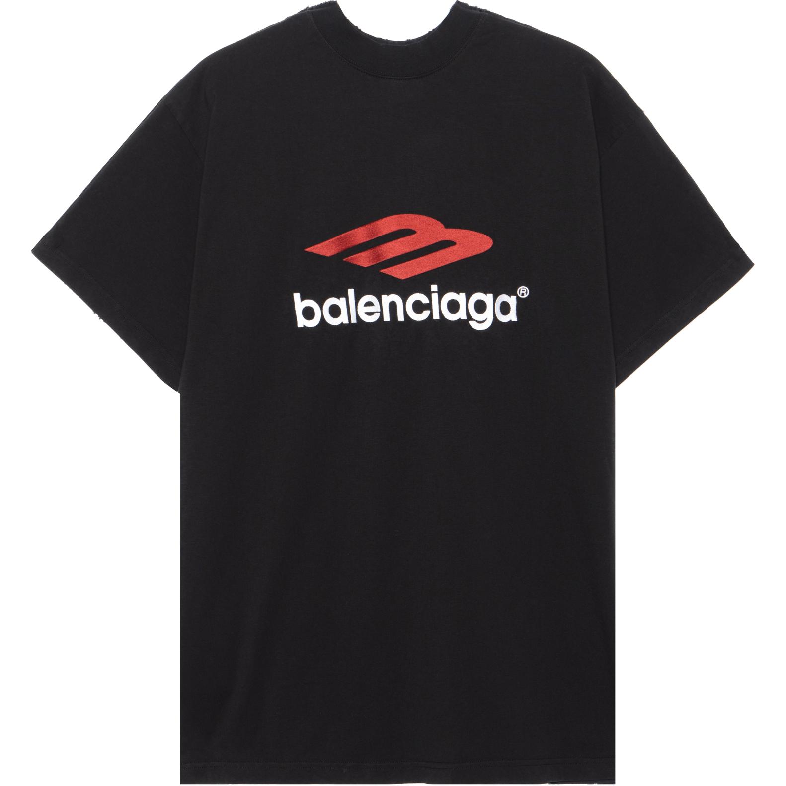 Balenciaga SS24 Tape Logo Print Oversized Unisex Black T-Shirt. 791615TQVQ61021