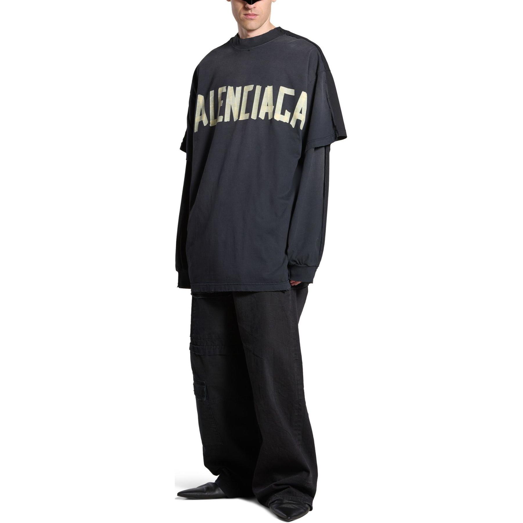 Balenciaga SS24 Tape Logo Print Oversized Unisex Black T-Shirt. 791615TQVQ61021 圖 5