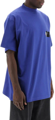 Balenciaga SS24 Baju-T Oversaiz Logo Biru Uniseks. 712398TNVG14019 Lookbook Balenciaga SS24 Baju-T Oversaiz Logo Biru Uniseks. 712398TNVG14019