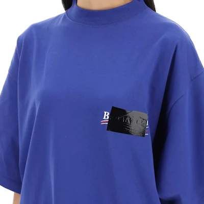 Balenciaga SS24 Baju-T Oversaiz Logo Biru Uniseks. 712398TNVG14019 Sizing Balenciaga SS24 Baju-T Oversaiz Logo Biru Uniseks. 712398TNVG14019