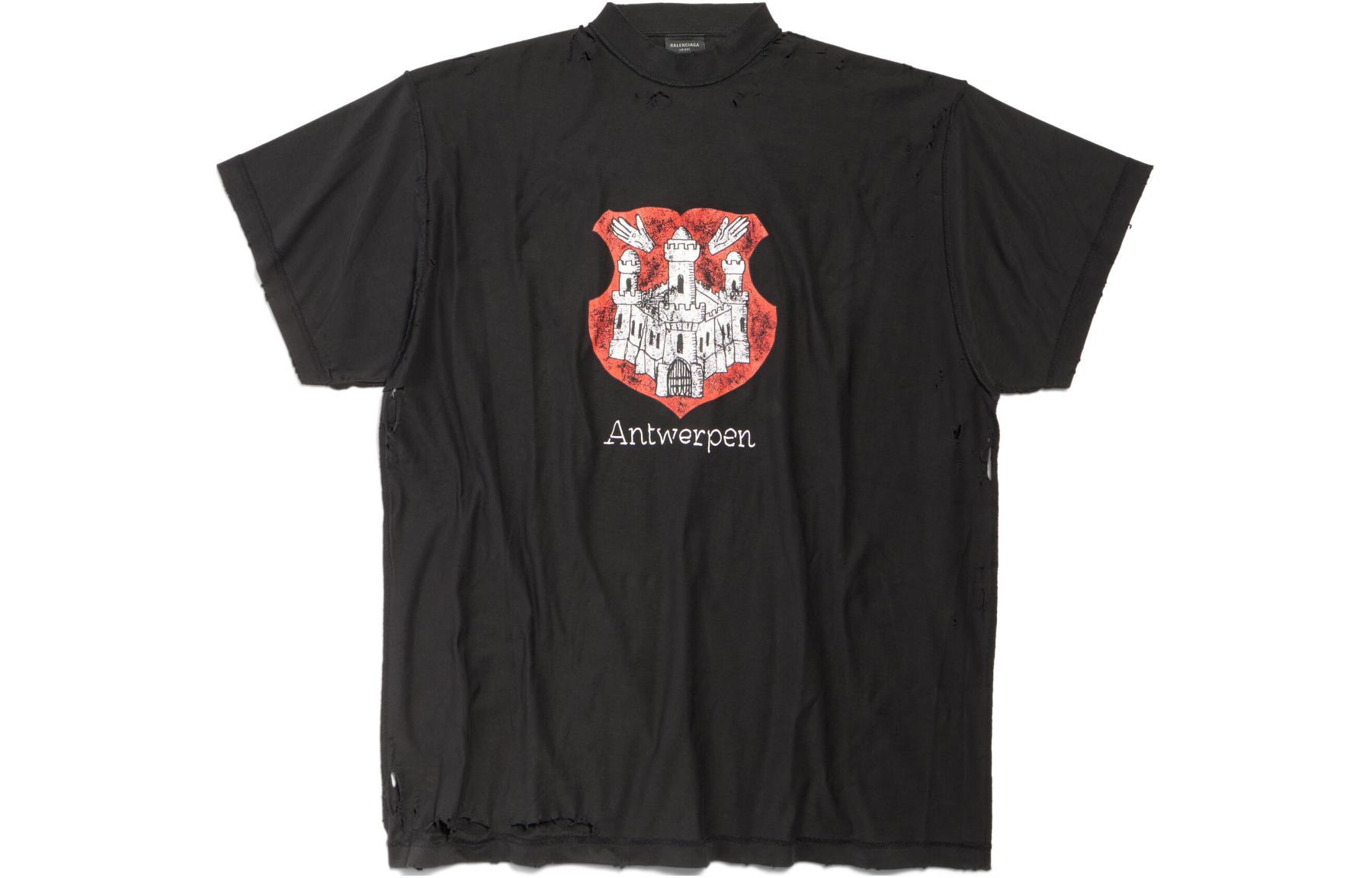 Order 巴黎世家SS24复古Logo印花宽松男女同款黑色T恤 787358TQVP71083