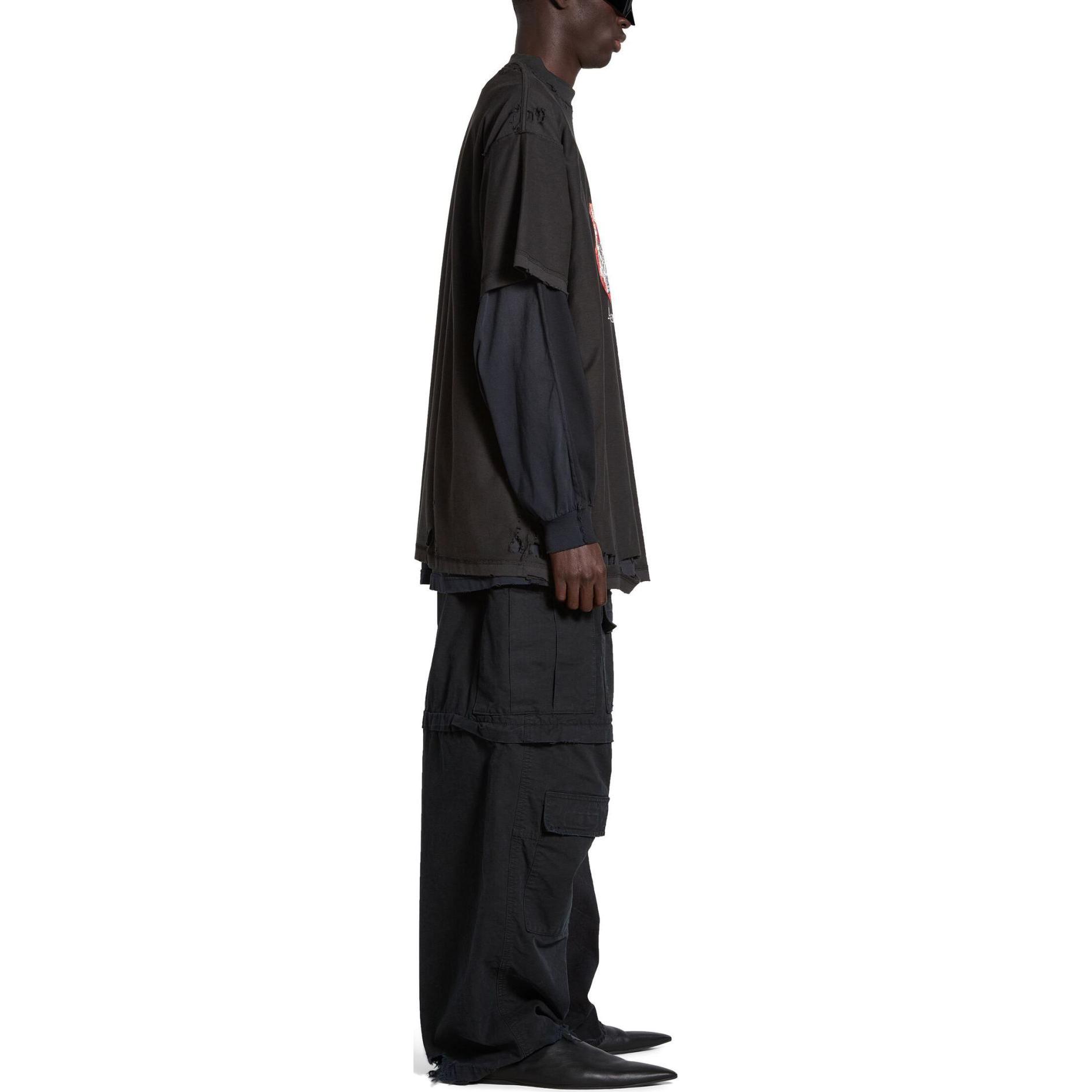 Purchase 巴黎世家SS24复古Logo印花宽松男女同款黑色T恤 787358TQVP71083